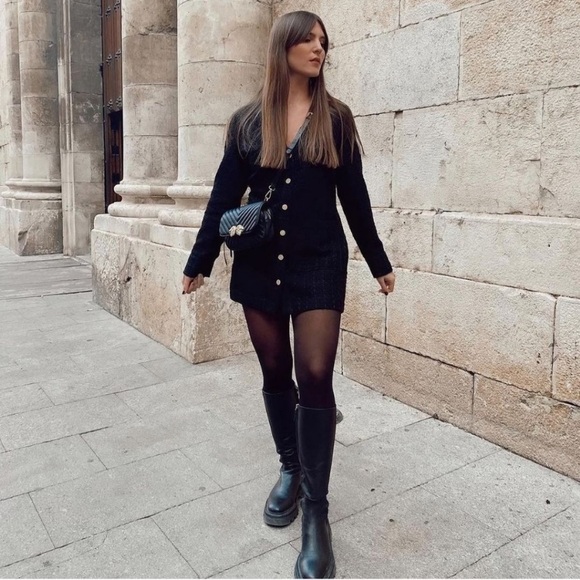 Zara Textured Weave Dress Black Large NWT - Picture 8 of 15